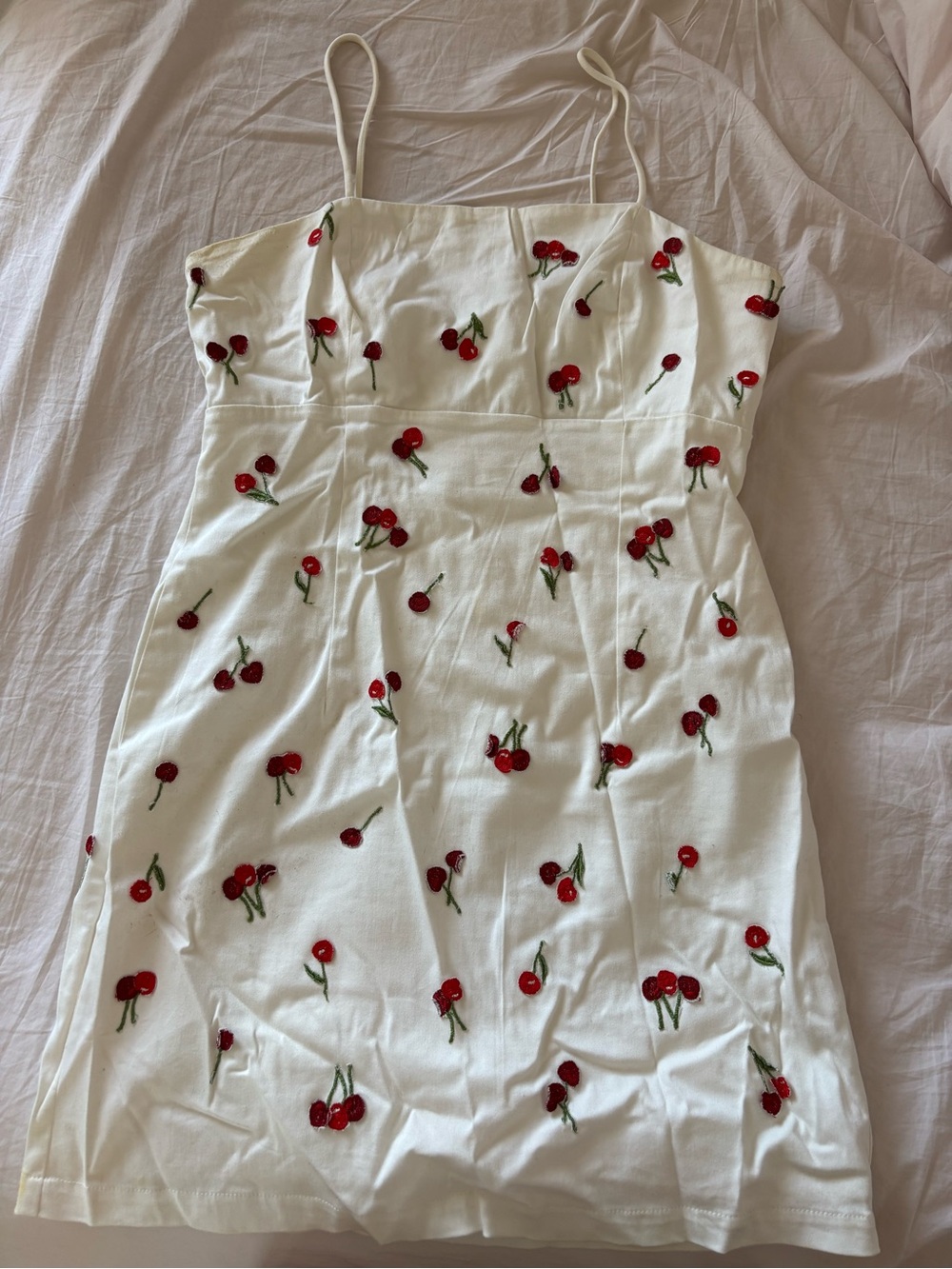 Maeve White Mini Dress with Red Cherry Embroidery